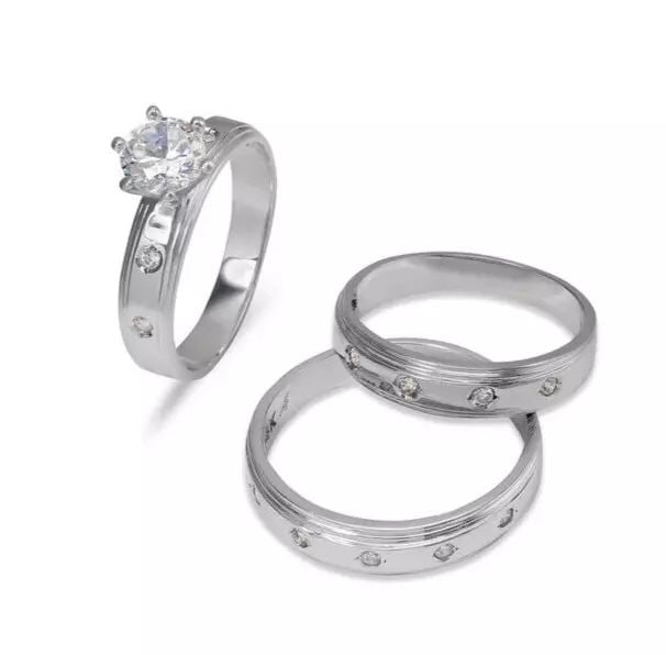 NEW 14K WHITE GOLD WEDDING TRIO RING SET (1 of 2)