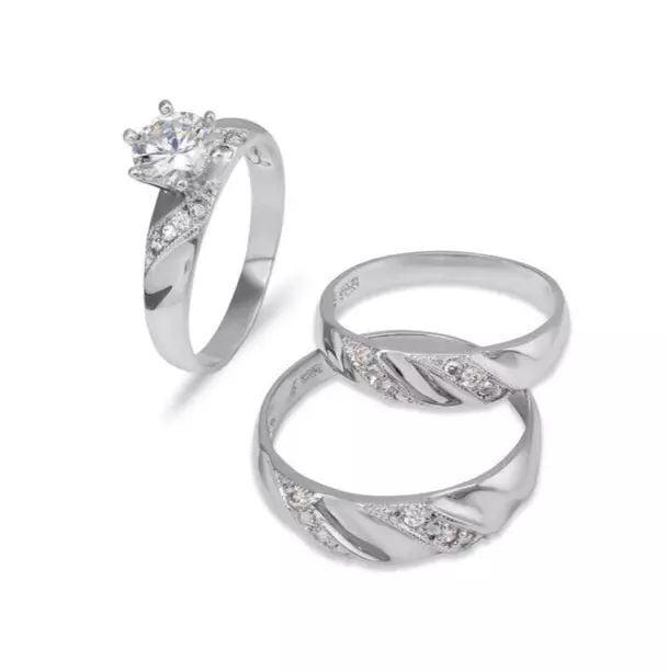 NEW 14K WHITE GOLD WEDDING TRIO RING SET (1 of 2)