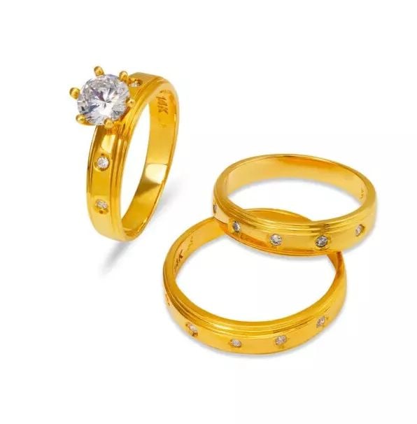 NEW 14K YELLOW GOLD WEDDING TRIO RING SET (1 of 2)