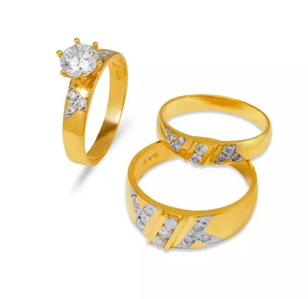NEW 14K TWO TONE GOLD WEDDING TRIO RING SET (1 of 2)