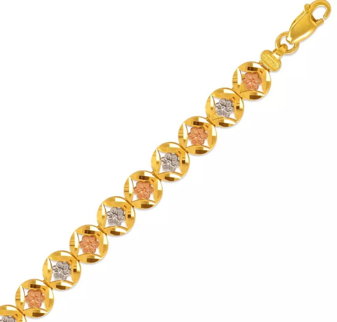 NEW 14K TRI COLOR GOLD FACED DIAMOND CUT BRACELET 7.8mm (1 of 2)