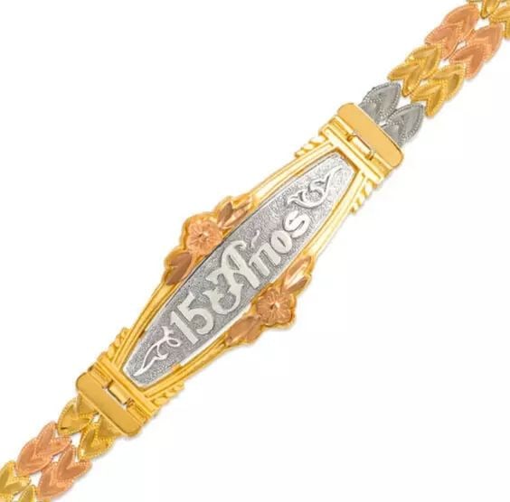 NEW 14K TRI COLOR GOLD DIAMOND CUT FACETED BRACELET 7 mm: NEW 14K TRI COLOR GOLD DIAMOND CUT FACETED BRACELET 7 mm 14K Tricolor Gold Approx. 7mm Wide, 18mm Center High Polished/Diamond Cut Box Clasp Length : 7" Inch Weight: 12.9 Grams