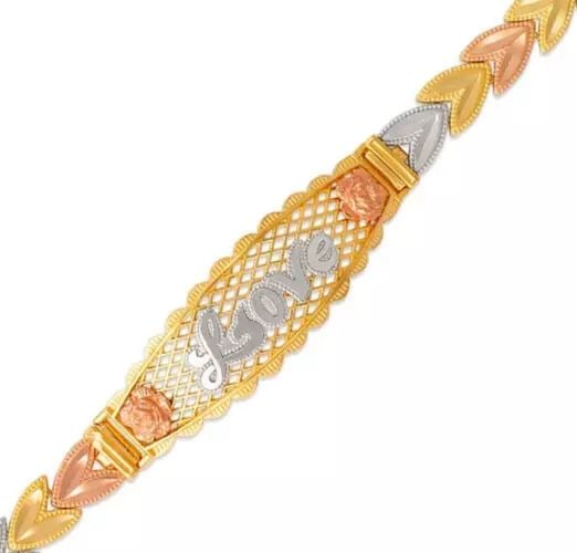 NEW 14K TRI COLOR GOLD FACETED DIAMOND CUT LOVE ID BRACELET 6 mm (1 of 2)