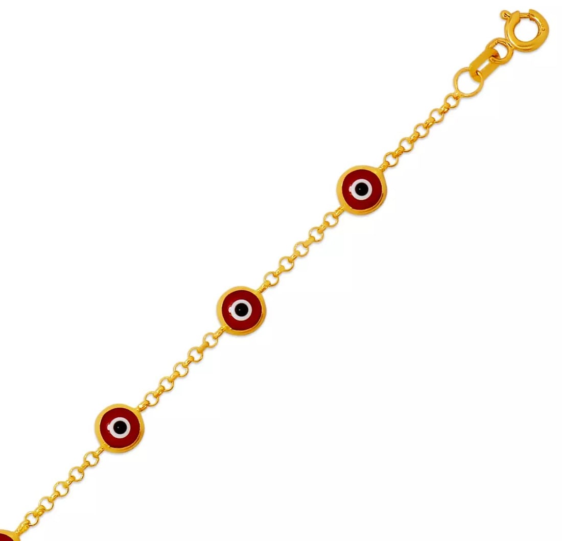 NEW 14K YELLOW GOLD EVIL EYE BRACELET 6mm: NEW 14K YELLOW GOLD EVIL EYE BRACELET 6mm 14K Yellow Gold Approx. 6.0mm Wide High Polished Enamel Spring Lock Length : 7" Inch Weight: 2.4 Grams