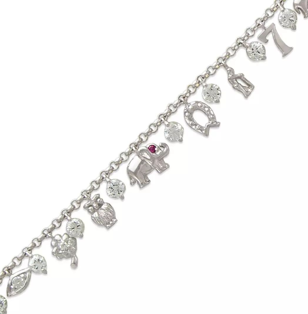 NEW 14K WHITE GOLD FANCY CHARM CZ BRACELET (1 of 2)