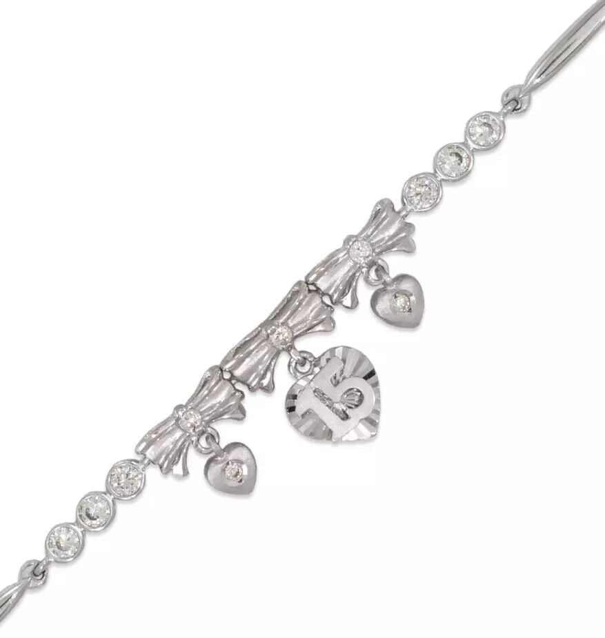 NEW 14K WHITE GOLD FANCY 15 ANOS CZ BRACELET: NEW 14K TWO TONE GOLD HOLLOW FIGARO WHITE PAVE BRACELET 5mm 14K Two Tone Gold Approx. 120 Gauge (5mm Wide) High Polished Lobster Lock Available in Yellow Gold Length : 7" Inch Weight: 3.8 Grams