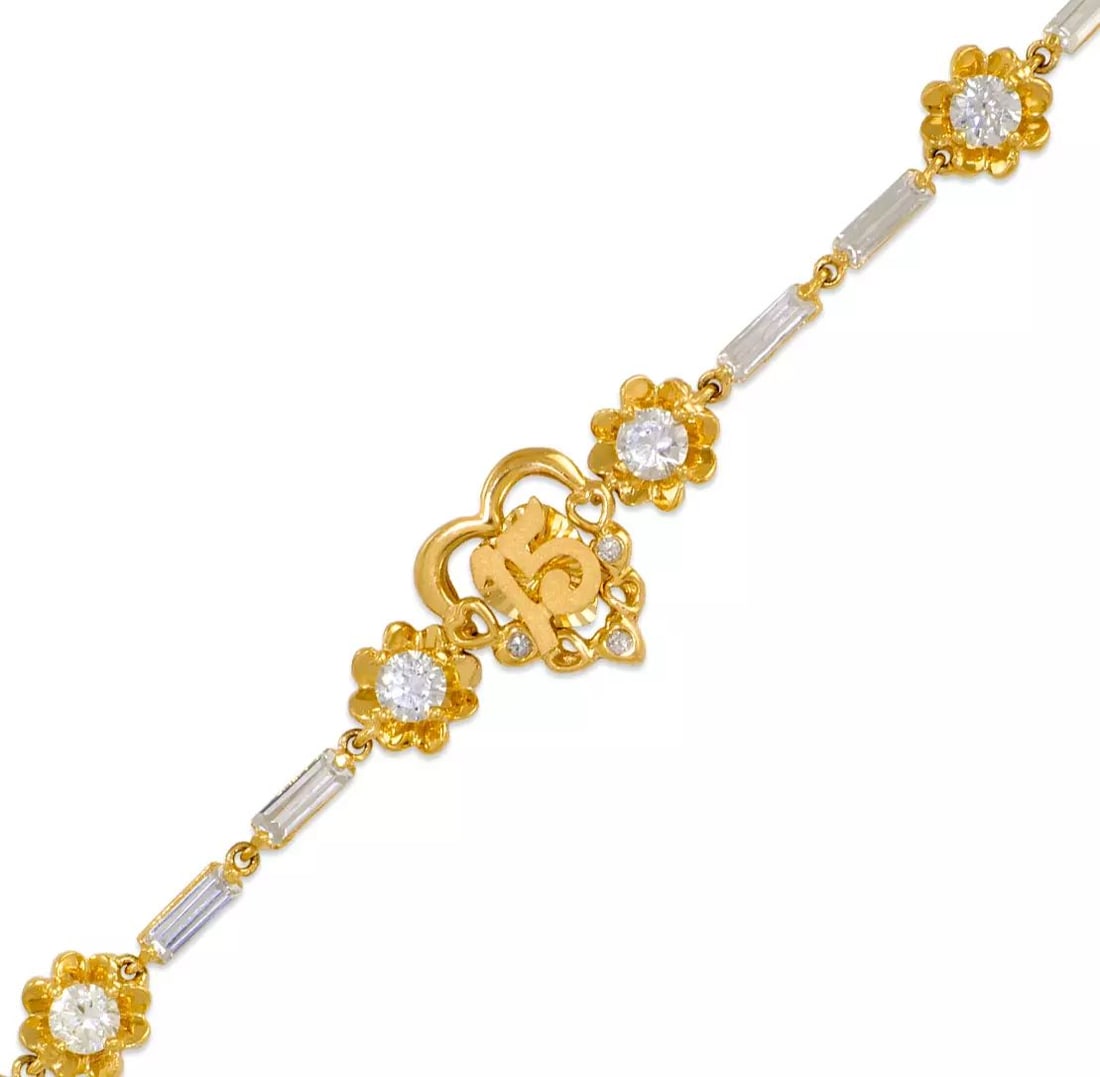 NEW 14K YELLOW GOLD FANCY 15 ANOS CZ BRACELET (1 of 2)