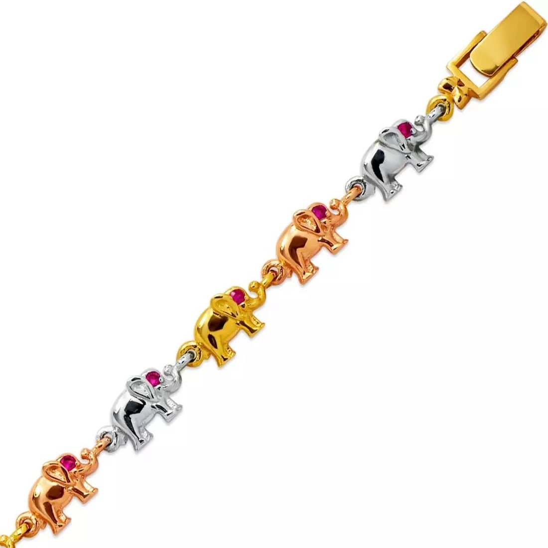 NEW 14K TRI COLOR GOLD FANCY ELEPHANT CZ BRACELET (1 of 2)