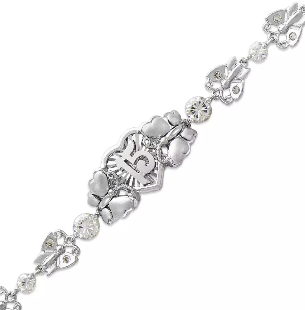 NEW 14K WHITE GOLD FANCY 15 ANOS CZ BRACELET (1 of 2)