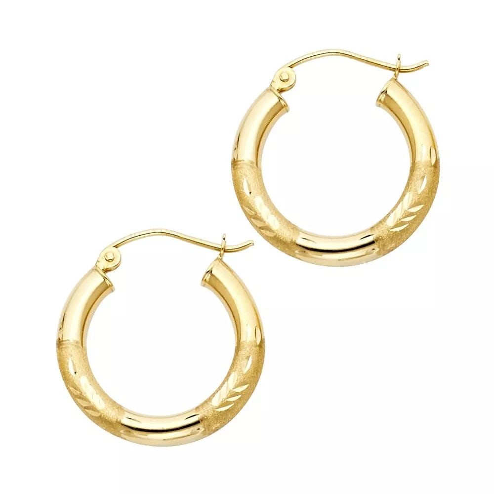 NEW 14K YELLOW GOLD 3MM BUDDED DC HOOP EARRINGS (1 of 2)