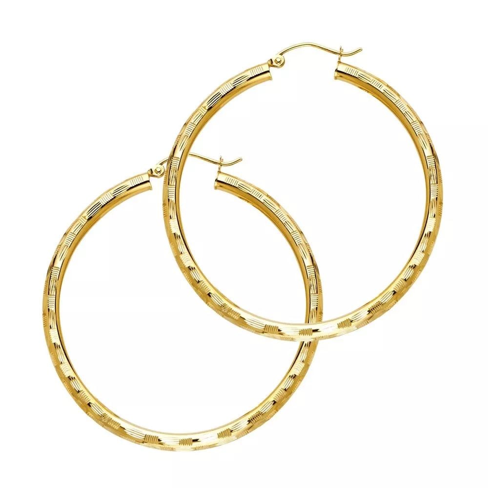 NEW 14K YELLOW GOLD 3MM DC HOOP EARRINGS (1 of 2)