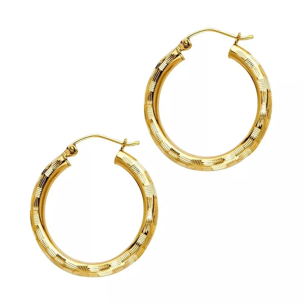 NEW 14K YELLOW GOLD 3MM DC HOOP EARRINGS (1 of 2)