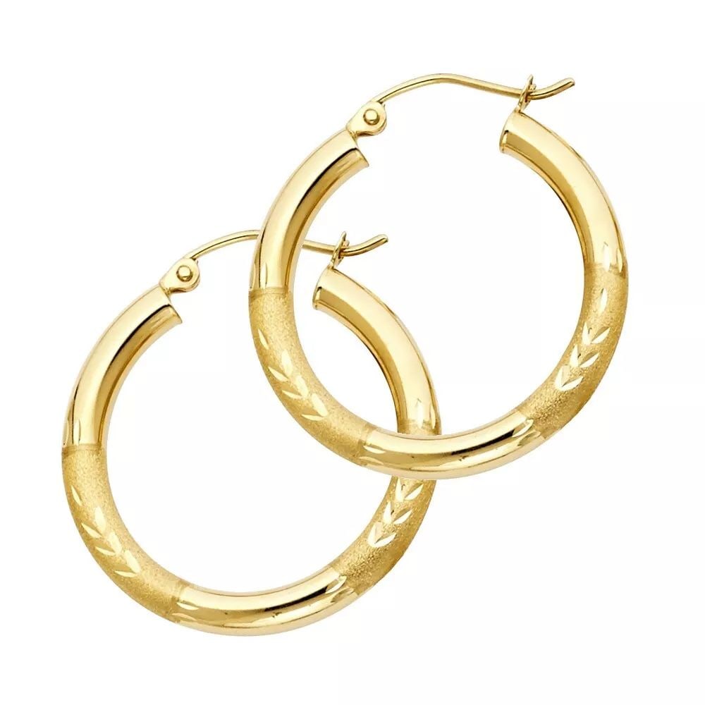 NEW 14K YELLOW GOLD 3MM BUDDED DC HOOP EARRINGS (1 of 2)