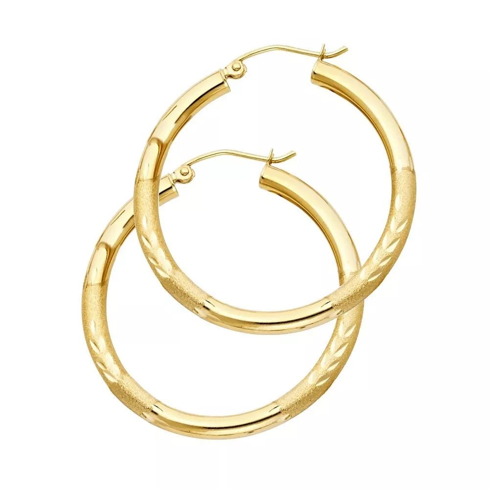 NEW 14K YELLOW GOLD 3MM BUDDED DC HOOP EARRINGS (1 of 2)