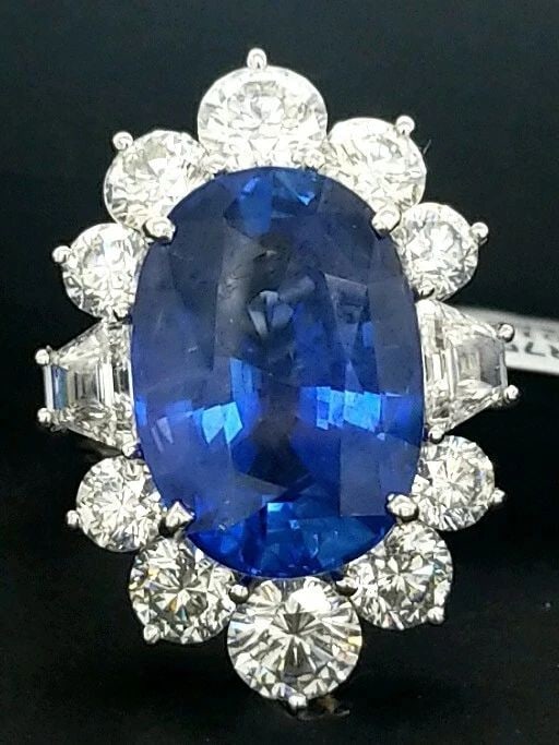 PLATINUM ENGAGEMENT RING 13.17CT NATURAL OVAL SHAPE BLUE SAPPHIRE (1 of 2)