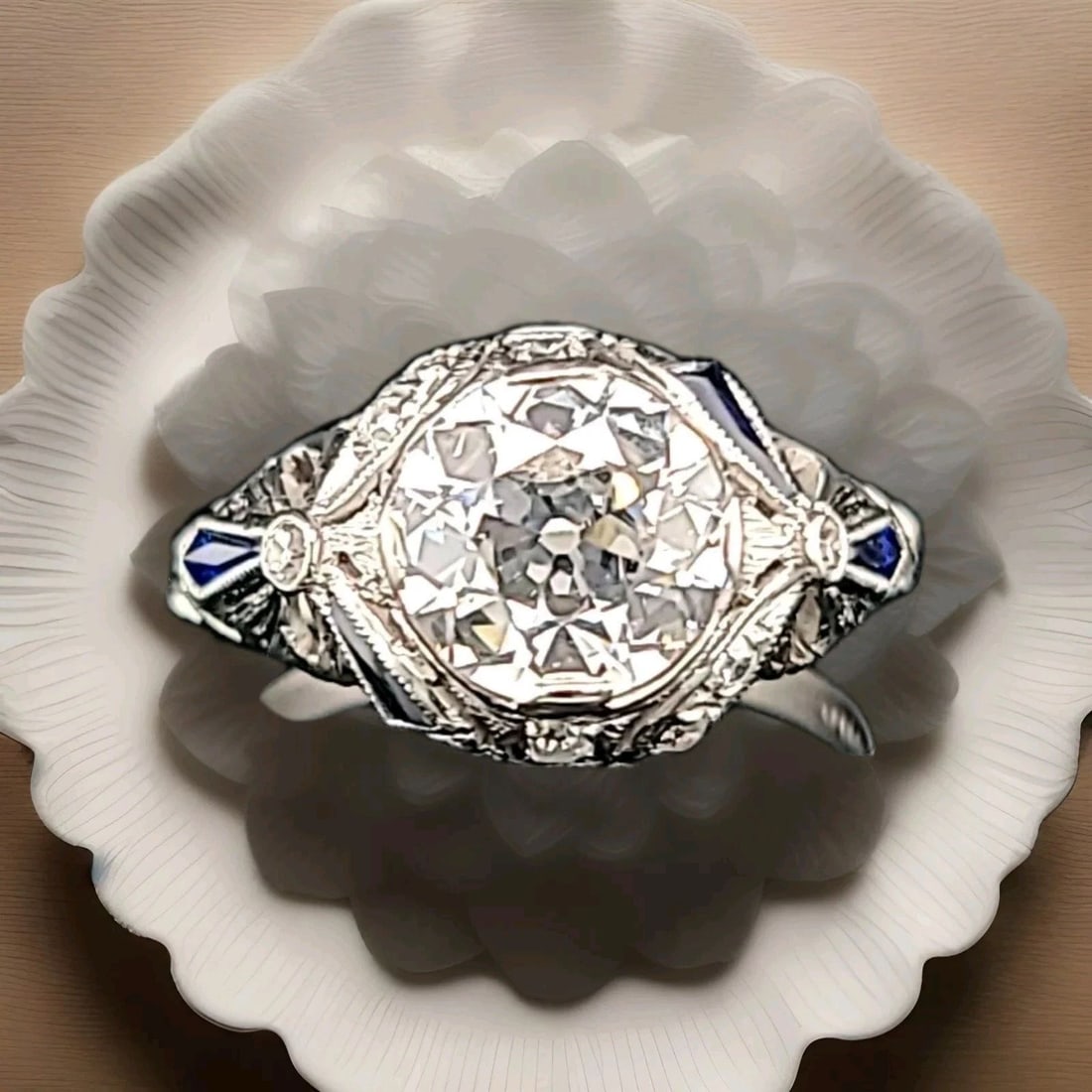 VINTAGE 18K WHITE GOLD FILIGREE ENGAGEMENT RING 2.01CT EURO CUT DIAMOND 1920'S: VINTAGE 18K WHITE GOLD FILIGREE ENGAGEMENT RING 2.01CT EURO CUT DIAMOND 1920'S Gorgeous Vintage art deco filigree 18k white gold Engagement ring natural round old mine euro cut Diamond circ 1920's cen