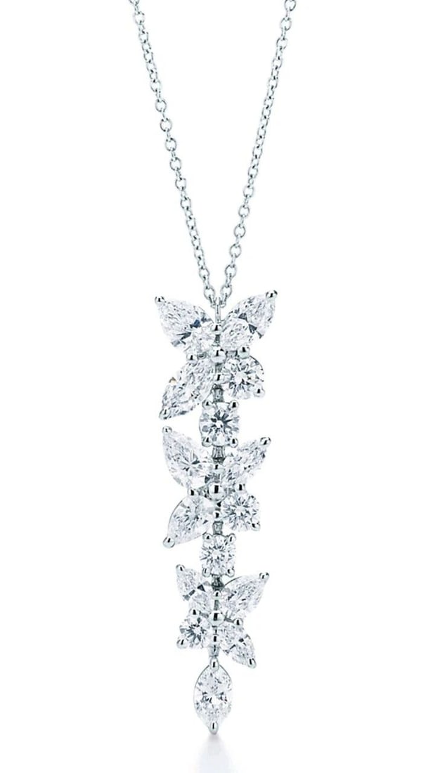 TIFFANY & CO. VICTORIA MIXED CLUSTER DROP PENDANT 2.12CT. F-VS: TIFFANY & CO. VICTORIA MIXED CLUSTER DROP PENDANT 2.12CT. F-VS Inspired by the fire and radiance of our superlative diamonds, Tiffany Victoria uses a unique combination of cuts for a distinctly romant