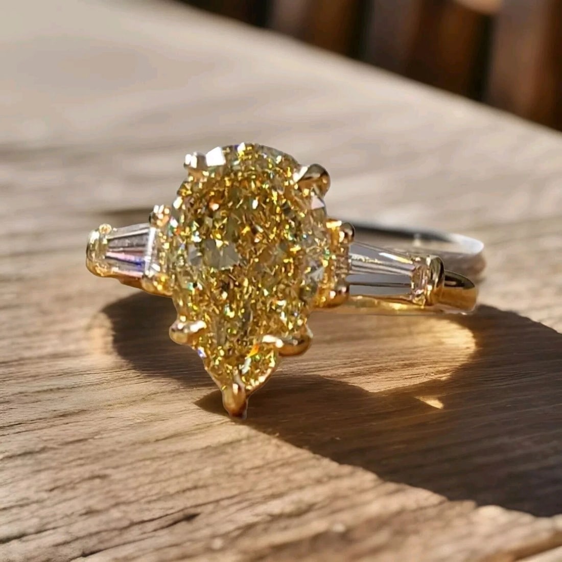 VINTAGE 14K YELLOW GOLD ENGAGEMENT RING 3.03CT. NATURAL PEAR CUT YELLOW DIAMOND: VINTAGE 14K YELLOW GOLD ENGAGEMENT RING 3.03CT. NATURAL PEAR CUT YELLOW DIAMOND This vintage 14k yellow gold engagement ring is a stunning piece of fine jewelry that will make any woman feel special.
