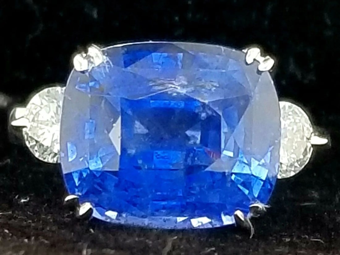 GIA 14K WHITE GOLD ENGAGEMENT RING 10.41CT. NATURAL BLUE CUSHION SHAPE (1 of 2)