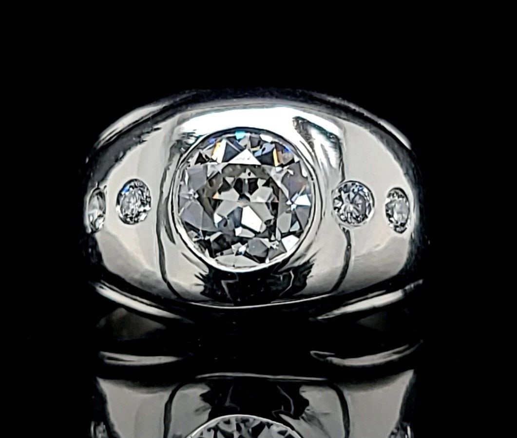 VINTAGE PLATINUM MEN'S RING 1.62CT. NATURAL OLD EURO CUT ROUND DIAMOND (1 of 2)