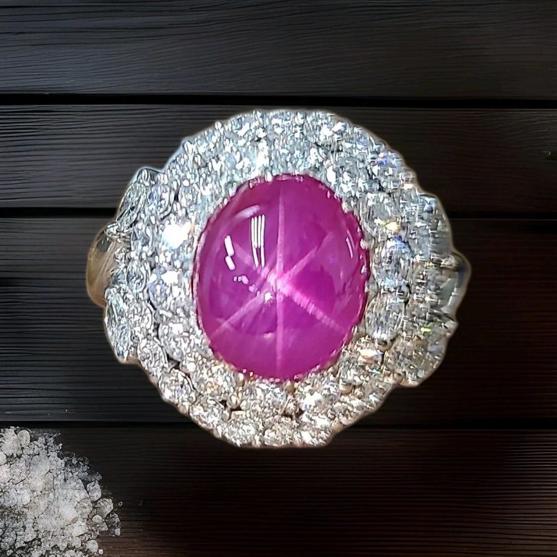 VINTAGE PLATINUM RING 5.87 CT. NATURAL UNTREATED STAR RUBY CABOCHON GIA CERT (1 of 2)