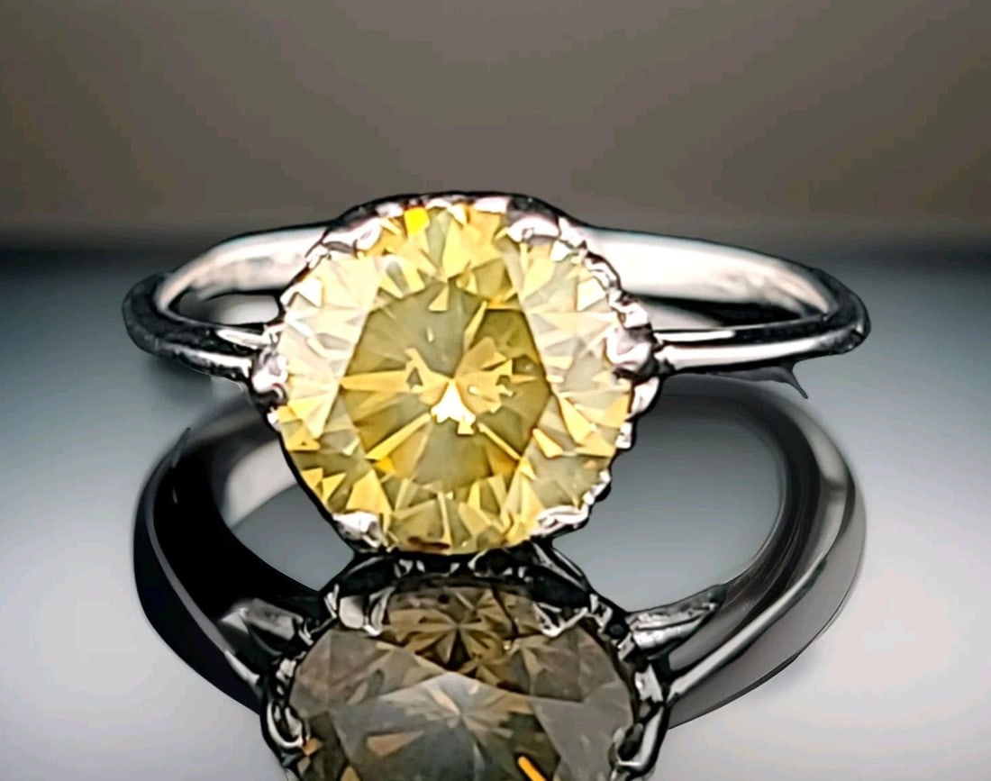 PLATINUM VINTAGE ENGAGEMENT RING 2.22CT.NATURAL DEEP YELLOW ROUND DIAMOND GIA (1 of 2)