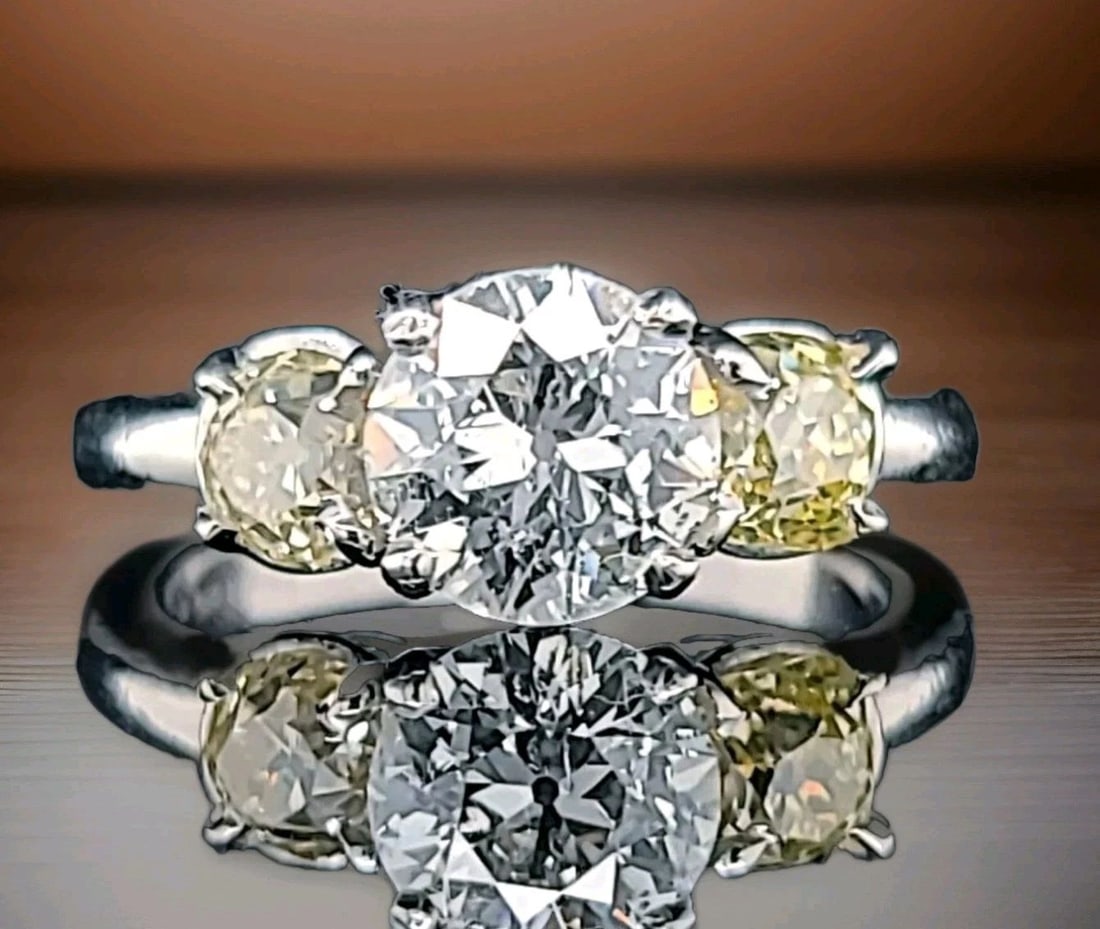 VINTAGE PLATINUM ENGAGEMENT THREE STONES RING 2.90CT. NATURAL EURO CUT DIAMOND: VINTAGE PLATINUM ENGAGEMENT THREE STONES RING 2.90CT. NATURAL EURO CUT DIAMOND Gorgeous vintage platinum engagement three-stone ring. Center natural euro cut diamond weight 1.52ct. size 7.6mm SI2-I1 G