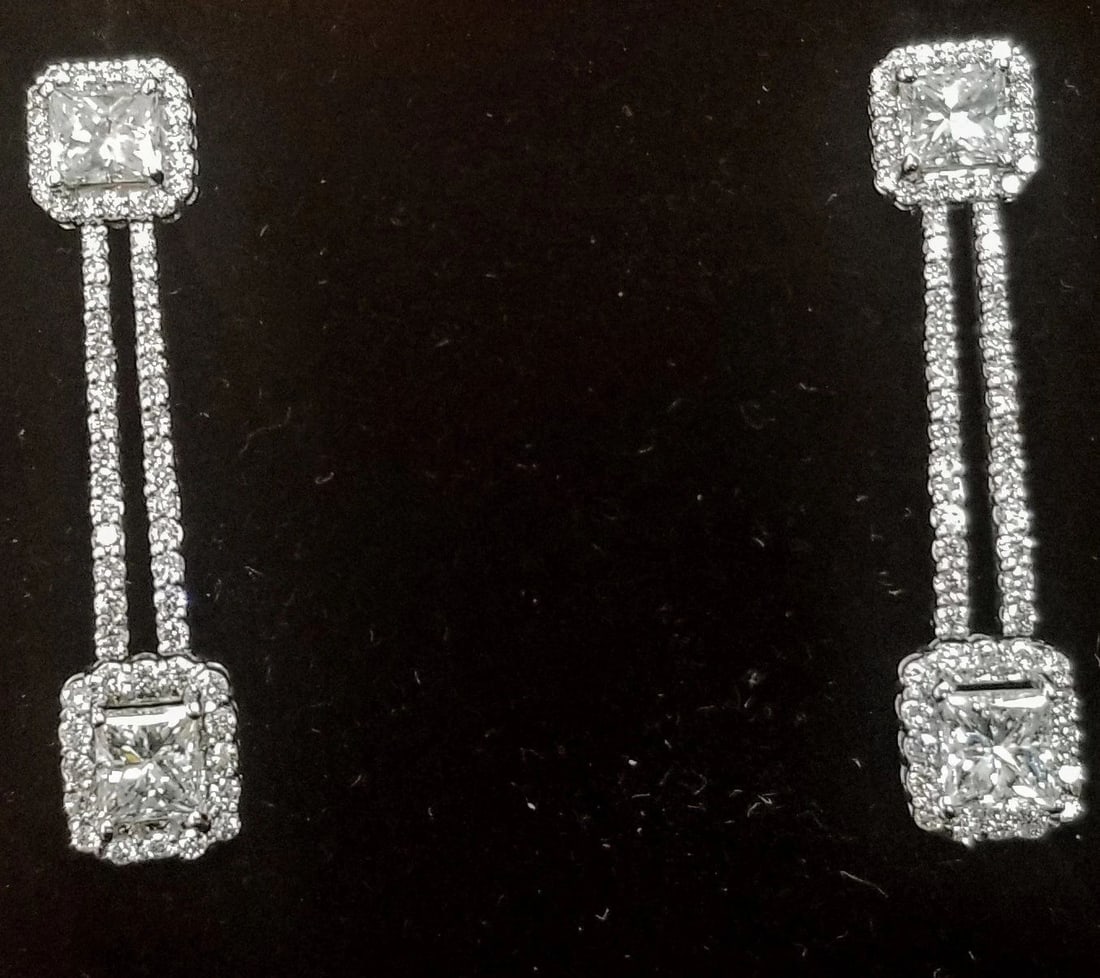 14K WHITE GOLD DIAMONDS EARRINGS 5.10CT SI1-H (1 of 2)