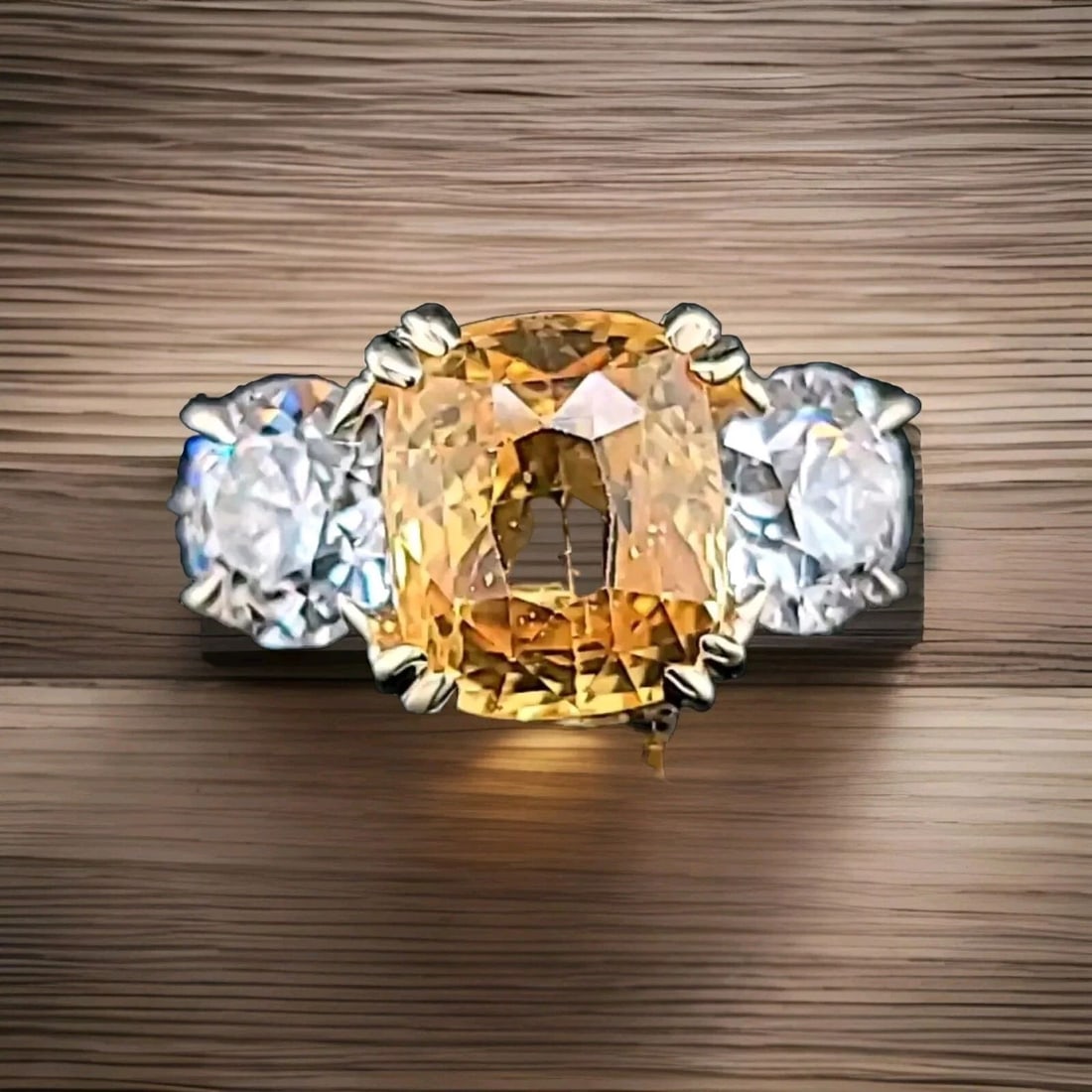 VINTAGE 14K YELLOW GOLD ENGAGEMENT RING 4.92CT NATURAL YELLOW SAPPHIRE CUSHION: VINTAGE 14K YELLOW GOLD ENGAGEMENT RING 4.92CT NATURAL YELLOW SAPPHIRE CUSHION This vintage 14k yellow gold ring is the perfect choice for those looking for a unique and elegant piece of jewelry. The