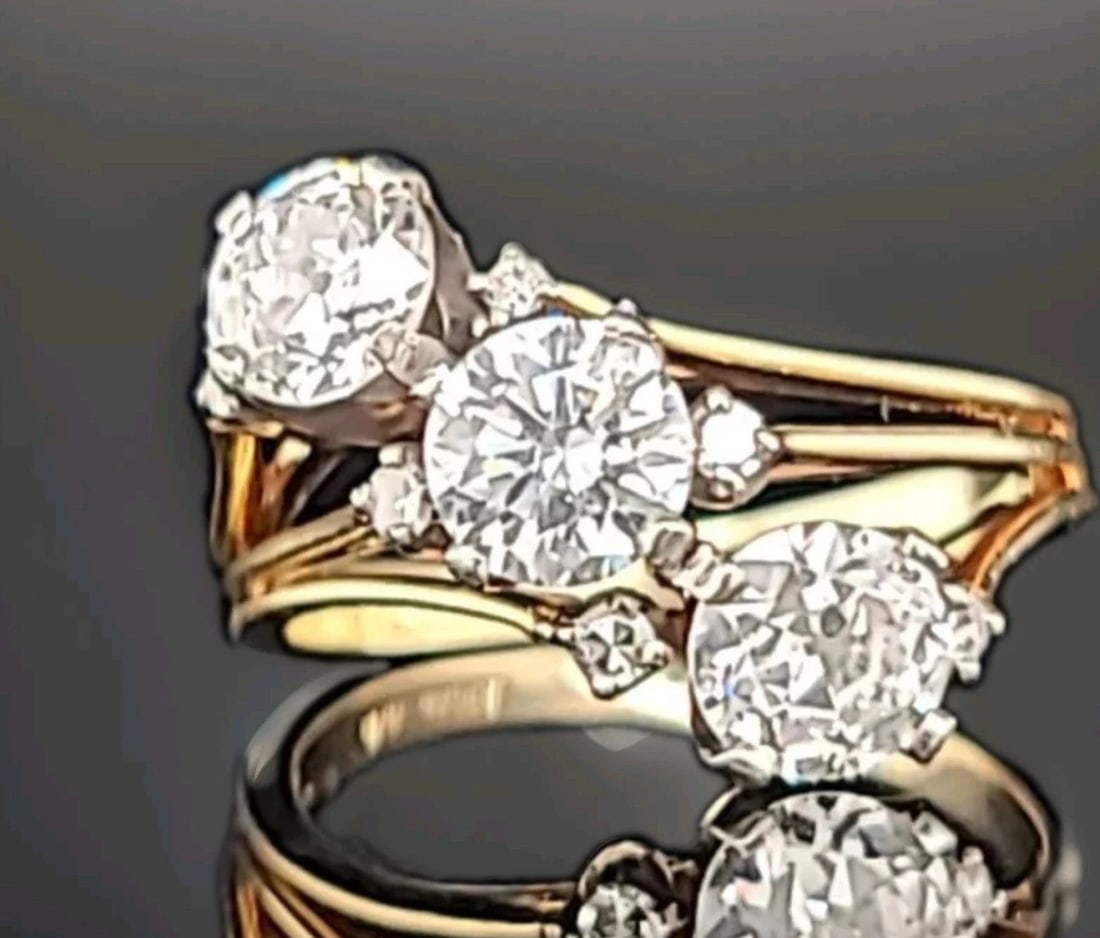 VINTAGE JABEL 14K YELLOW WHITE GOLD ENGAGEMENT RING 2.12CT. EURO CUT DIAMOND (1 of 2)