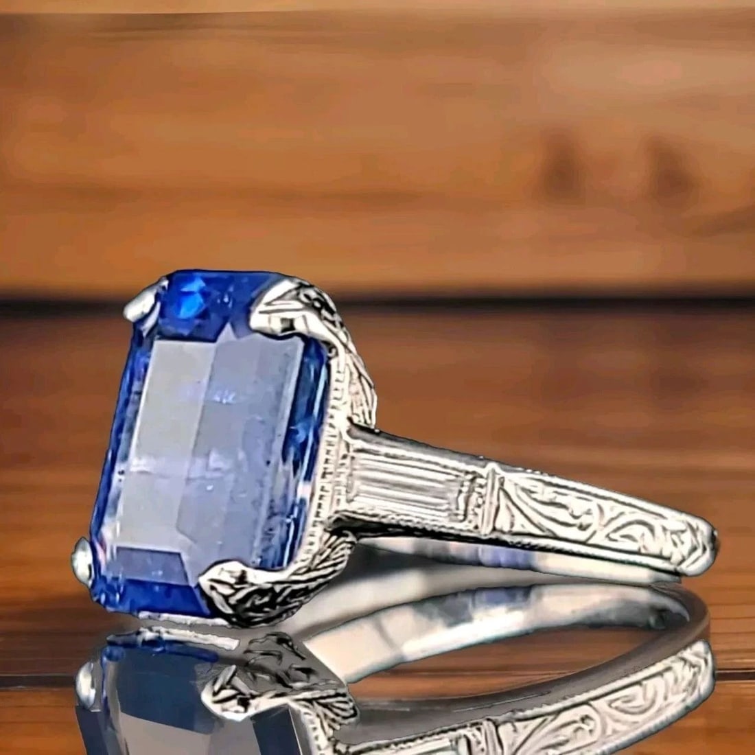 6.04CT. PLATINUM VINTAGE FILIGREE ENGAGEMENT RING NATURAL BLUE SAPPHIRE GIA CERT: 6.04CT. PLATINUM VINTAGE FILIGREE ENGAGEMENT RING NATURAL BLUE SAPPHIRE GIA CERT Stunning Gorgeous platinum Vintage Art Deco engagement natural blue sapphire ring center natural blue sapphire emerald