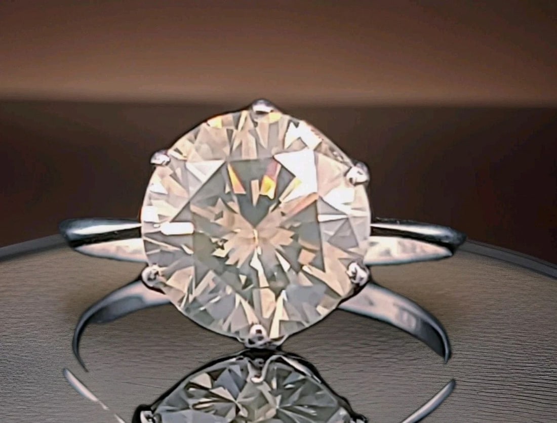 PLATINUM VINTAGE ENGAGEMENT RING 3.18CT. NATURAL ROUND CHAMPAGNE DIAMOND 1930'S (1 of 2)