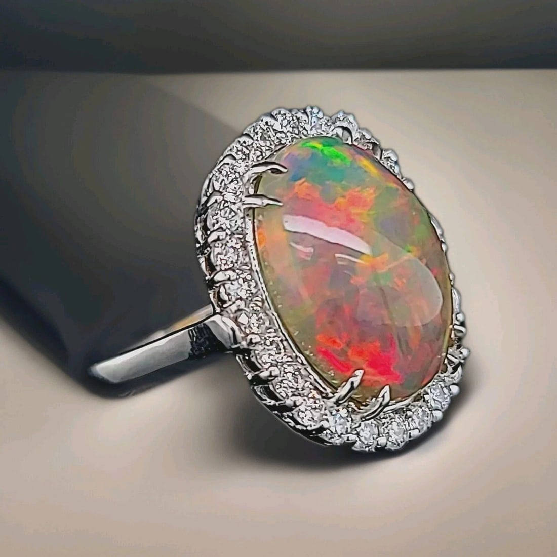 14K WHITE GOLD RING 7.09CT. NATURAL OPAL CABOCHON OVAL GIA CERT (1 of 2)