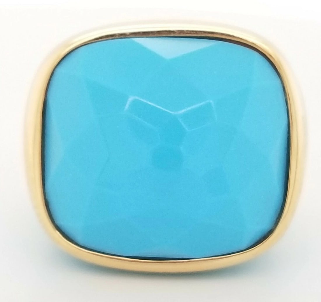 ITALIAN DESIGN 18K YELLOW GOLD RING 22.67CT.NATURAL BLUE TURQUOISE (1 of 2)