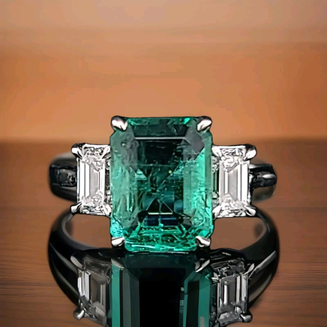 VINTAGE 14K WHITE GOLD ENGAGEMENT RING 2.69CT. NATURAL GREEN EMERALD GIA CERT: VINTAGE 14K WHITE GOLD ENGAGEMENT RING 2.69CT. NATURAL GREEN EMERALD GIA CERT GORGEOUS Vintage 14K WHITE GOLD gem natural emerald in emerald shape. center natural emerald weight 2.69ct. size 7.4x9.6mm