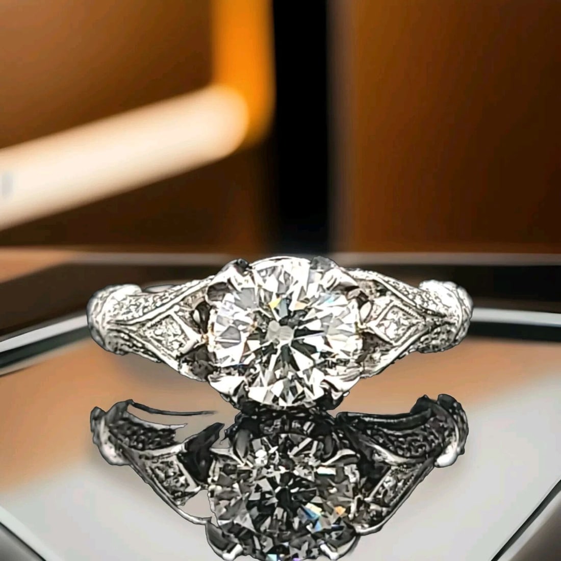 VINTAGE PLATINUM ENGAGEMENT RING 1.02CT NATURAL EURO CUT ROUND DIAMOND: VINTAGE PLATINUM ENGAGEMENT RING 1.02CT NATURAL EURO CUT ROUND DIAMOND Vintage Art Deco ROUND euro cut Diamond Platinum engagement ring center natural euro cut round diamond weight 1.02ct. SIZE 6.3mm