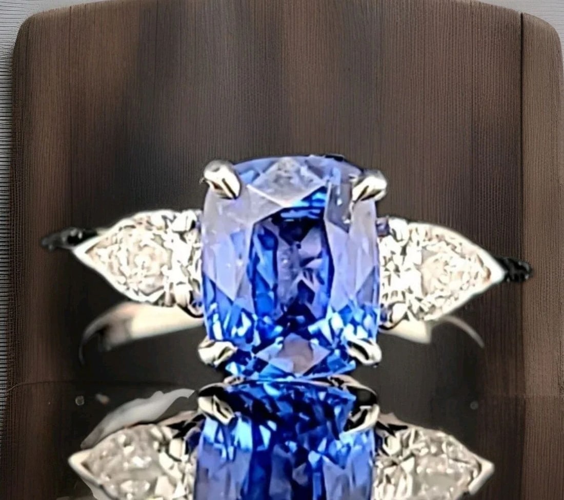 VINTAGE 14K WHITE GOLD ENGAGEMENT RING 2.05CT. NATURAL BLUE SAPPHIRE CUSHION GIA: VINTAGE 14K WHITE GOLD ENGAGEMENT RING 2.05CT. NATURAL BLUE SAPPHIRE CUSHION GIA GORGEOUS 14k white gold Vintage engagement ring natural blue sapphire ring GIA cert laboratory. center Natural unteated