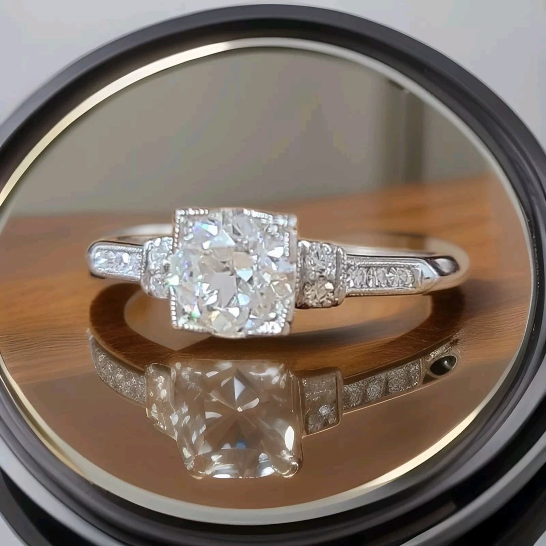 VINTAGE PLATINUM ENGAGEMENT RING 0.92CT.NATURAL EURO CUT DIAMOND CIRC 1930'S: VINTAGE PLATINUM ENGAGEMENT RING 0.92CT.NATURAL EURO CUT DIAMOND CIRC 1930'S Vintage platinum euro cut diamond engagement RING circ 1930's CENTER natural euro cut diamond IN ROUND SHAPE WEIGHT 0.92CT