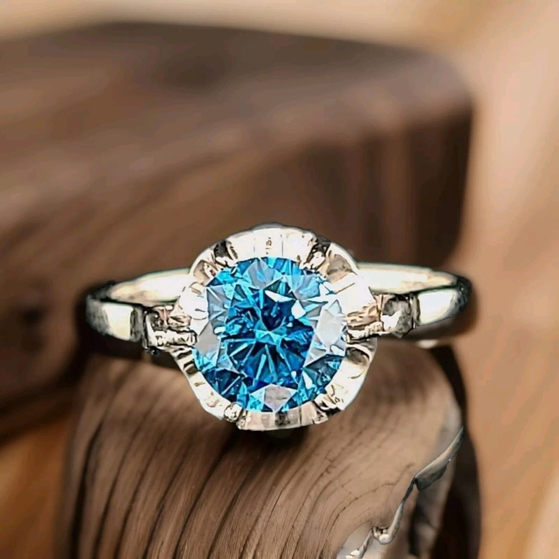 14K WHITE GOLD VINTAGE ENGAGEMENT RING 1.30CT. NATURAL ROUND BLUE DIAMOND: 14K WHITE GOLD VINTAGE ENGAGEMENT RING 1.30CT. NATURAL ROUND BLUE DIAMOND Gorgeous art deco filigree vintage 14k white gold Engagement ring circ 1920's center natural treated blue round Diamond weight