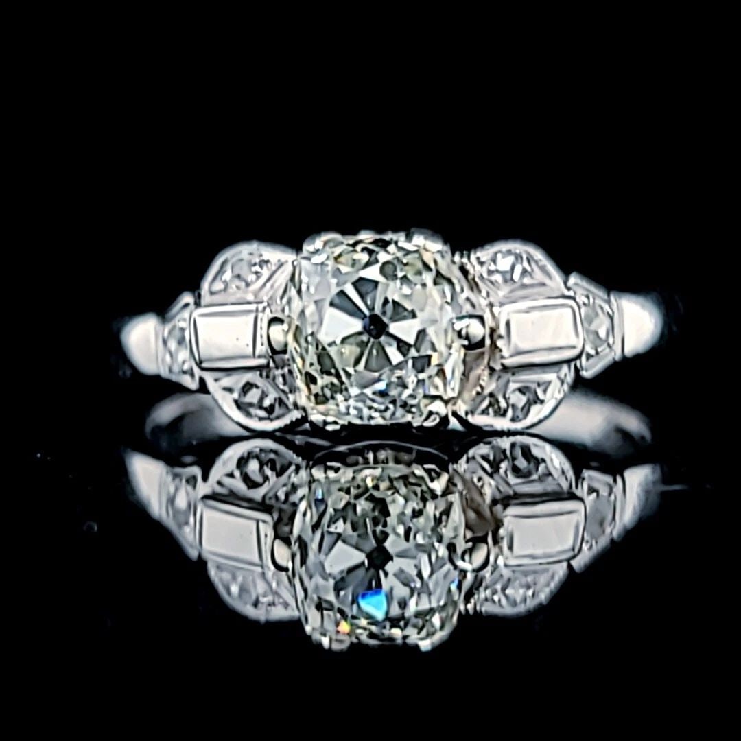 PLATINUM VINTAGE FILIGREE ENGAGEMENT RING 0.95CT. NATURAL OLD MINE CUT DIAMOND: 0.95CT. PLATINUM VINTAGE FILIGREE ENGAGEMENT RING NATURAL OLD MINE CUT DIAMOND Gorgeous art deco filigree Platinum Engagement ring circ 1910's center natural old mine cut round Diamond weight 0.95ct.S