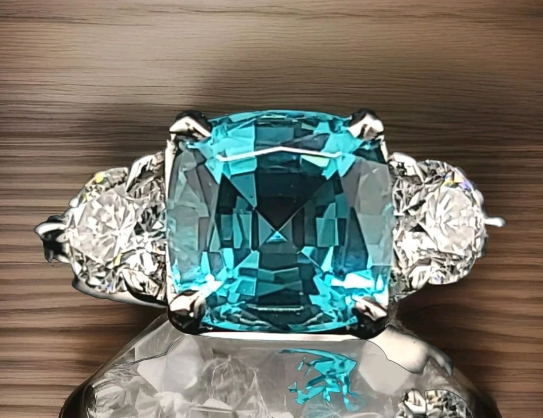 VINTAGE PLATINUM ENGAGEMENT RING 3.52CT. GEM SKY BLUE AQUAMARINE CUSHION SHAPE: VINTAGE PLATINUM ENGAGEMENT RING 3.52CT. GEM SKY BLUE AQUAMARINE CUSHION SHAPE This stunning vintage engagement ring features a beautiful sky blue aquamarine gem in a cushion shape, with a total carat