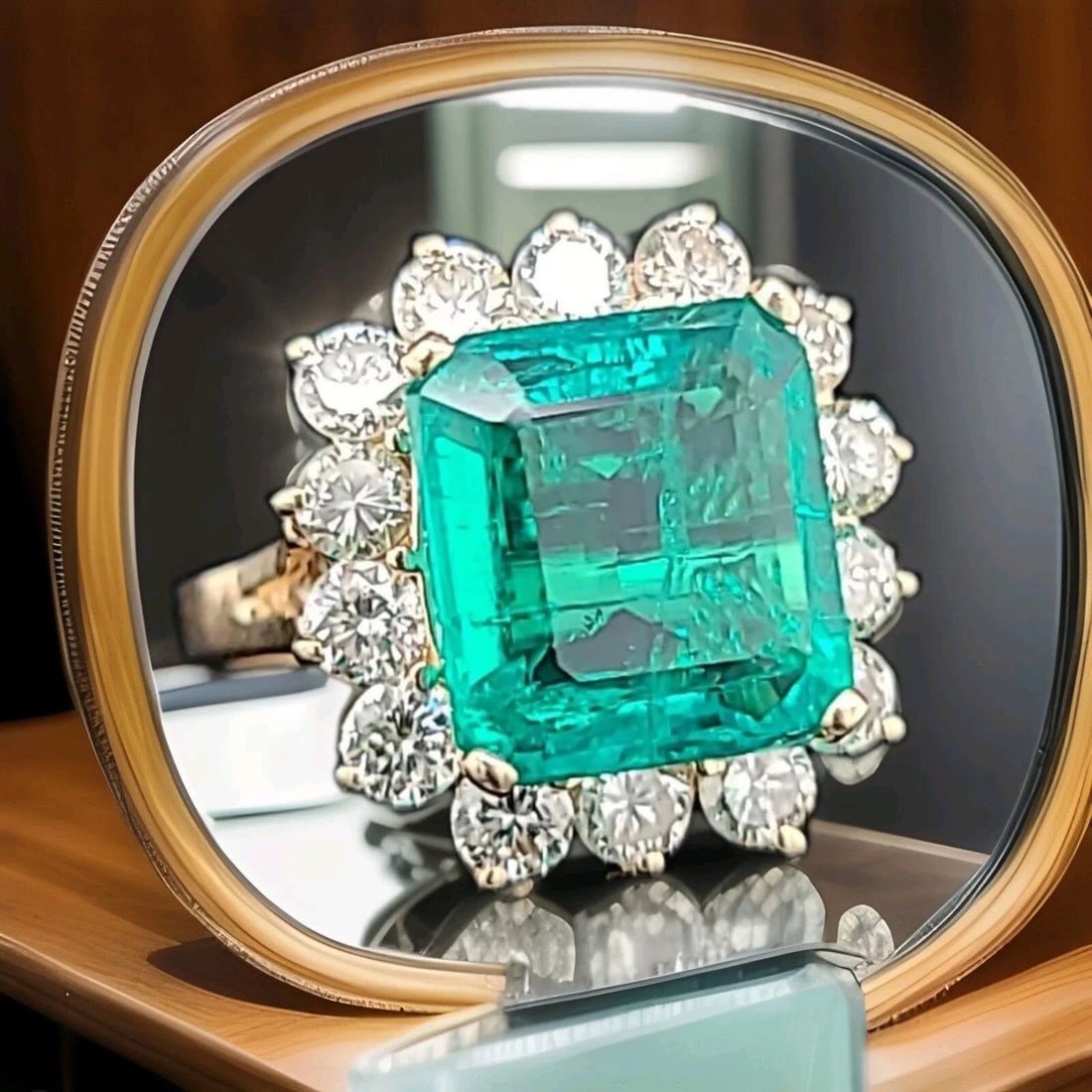 14K YELLOW GOLD ENGAGEMENT RING 5.40CT.LAB-GROWN GREEN EMERALD SQUARE EMERALD: 14K YELLOW GOLD ENGAGEMENT RING 5.40CT. GEM GREEN EMERALD SQUARE EMERALD GORGEOUS 14K YELLOW GOLD engagement ring. Center lab-grown Green Emerald,in emerald cut weight 5.40ct. size 11.9x10.9MM very ni