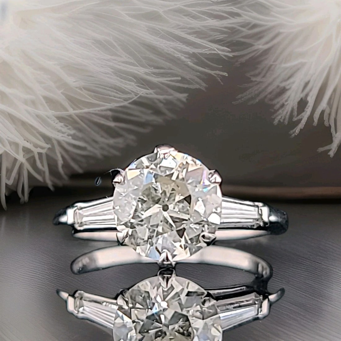 VINTAGE PLATINUM ENGAGEMENT RING 2.40CT.LAB GROWN OLD EURO ROUND CUT DIAMOND: VINTAGE PLATINUM ENGAGEMENT RING 2.40CT.LAB GROWN OLD EURO ROUND CUT DIAMOND The Vintage Platinum Engagement Ring with 2.40CT Lab Grown Old Euro Round Cut Diamond is a stunning piece of jewelry that e