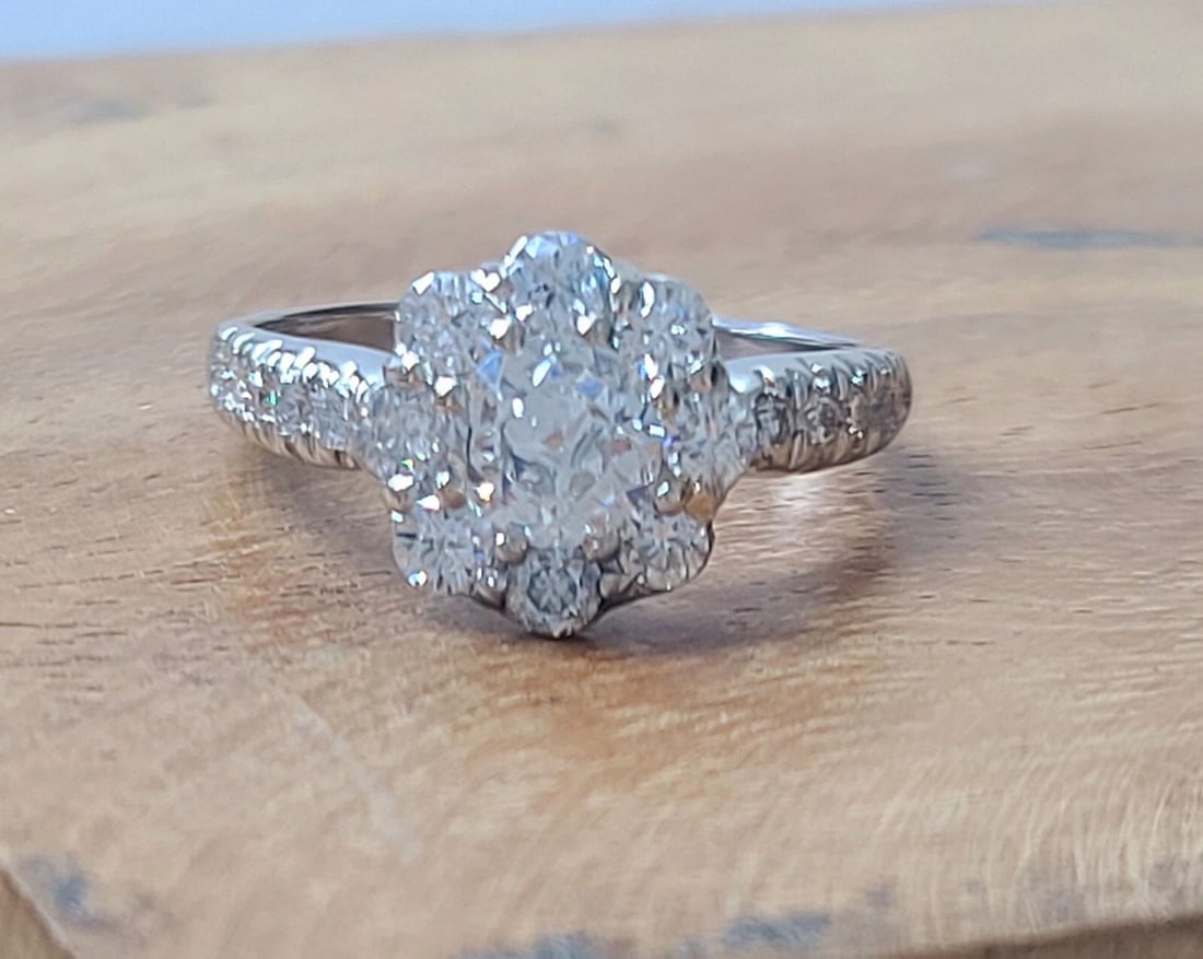 VINTAGE 14K WHITE GOLD ENGAGEMENT RING 1.40CT. NATURAL OLD EURO ROUND DIAMOND: VINTAGE 14K WHITE GOLD ENGAGEMENT RING 1.40CT. NATURAL OLD EURO ROUND DIAMOND Gorgeous Vintage 14k white gold Engagement ring natural old euro round cut Diamond center set natural old euro cut diamond