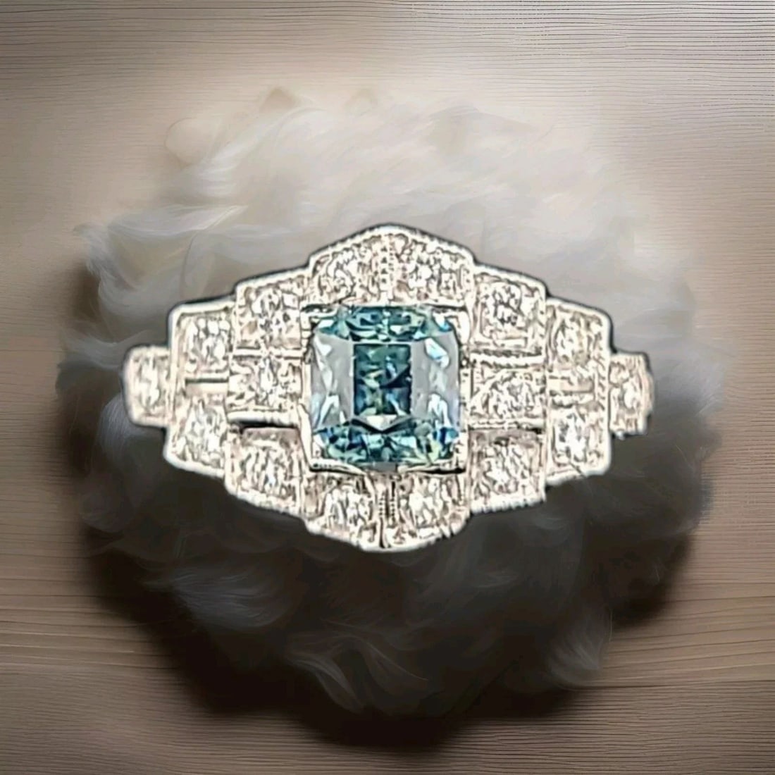 PLATINUM VINTAGE FILIGREE ENGAGEMENT RING 1.05CT.NATURAL TEAL SAPPHIRE 1930'S: PLATINUM VINTAGE FILIGREE ENGAGEMENT RING 1.05CT.NATURAL TEAL SAPPHIRE 1930'S Gorgeous platinum Engagement ring antique filigree art deco ring set natural teal Sapphire circ 1930's center set natural