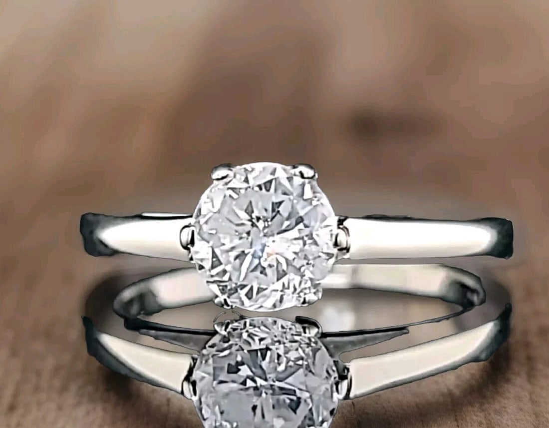 14K WHITE GOLD VINTAGE ENGAGEMENT RING 0.97CT. NATURAL DIAMOND ROUND CUT (1 of 2)