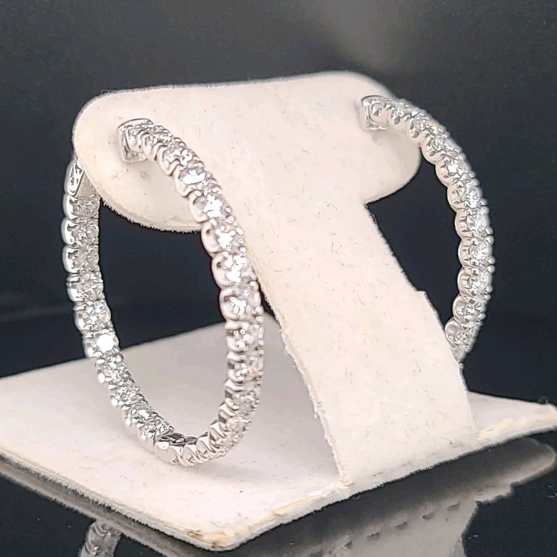 6.32CT.LAB-GROWN DIAMOND INSIDE-OUTSIDE HOOP EARRINGS 14K WHITE GOLD VS-G-H: 6.32CT.LAB-GROWN DIAMOND INSIDE-OUTSIDE HOOP EARRINGS 14K WHITE GOLD VS-G-H These lovely 6.32ct lab-grown diamond inside-out hoop earrings are set in 14k white gold with a very good cut G- H color. VS