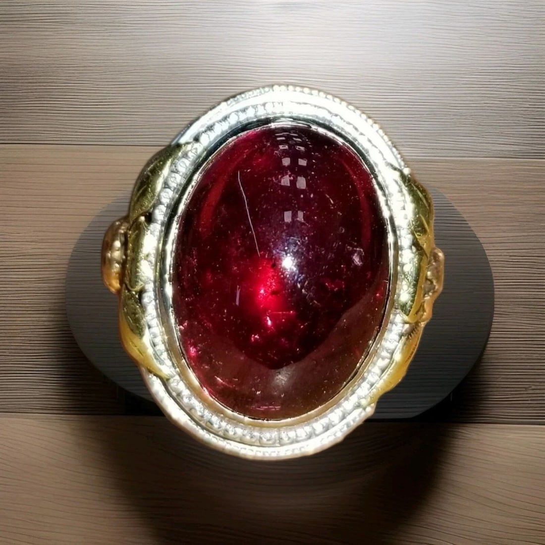 VINTAGE 14K GOLD RING 10.13CT. NATURAL PINK TOURMALINE CABOCHON OVAL SHAPE: VINTAGE 14K WHITE GOLD RING 10.13CT. NATURAL PINK TOURMALINE CABOCHON SHAPE VINTAGE 14K WHITE GOLD RING TOURMALINE RING CENTER NATURAL PINK TOURMALINE IN OVAL CABOCHON SHAPE WEIGHT 10.13 CARAT SIZE 16