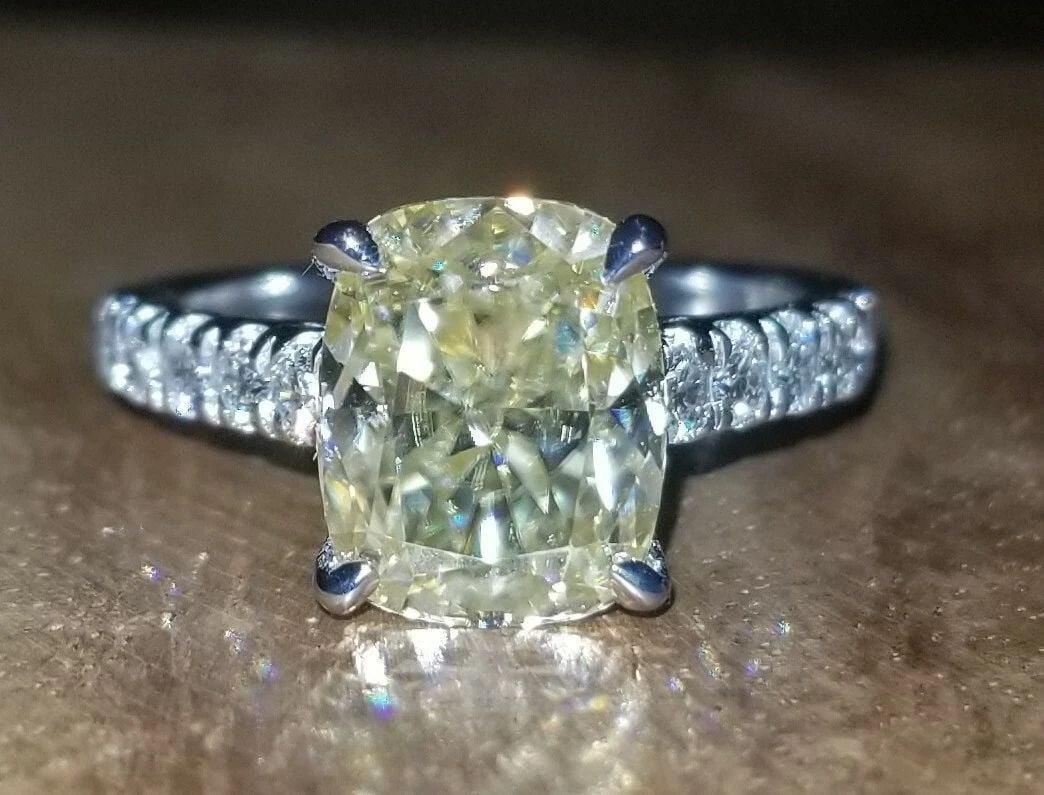 14K WHITE GOLD ENGAGEMENT RING 3.48CT. YELLOW MOISSANITE CUSHION SHAPE (1 of 2)