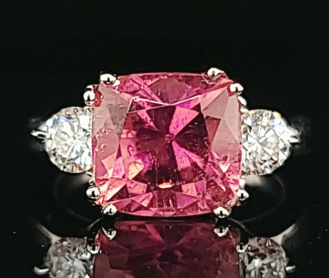 VINTAGE 14K WHITE GOLD ENGAGEMENT RING 3.86CT.NATURAL PINK TOURMALINE RADIANT (1 of 2)